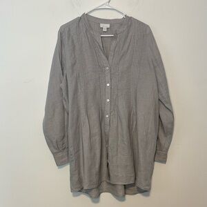 J. Jill Love Linen Pleated Long Sleeve Button Down Tunic Top. Gray. Size LP